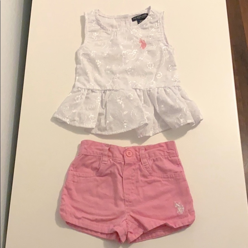 Baby girl Pink and White lace outfit, 12M